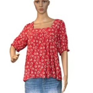 Cute Lucky Brand Short Sleeve Red Top